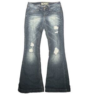 Bongo Women's Distressed Boot Bootcut Jeans Low Rise Stretch Denim Blue Size 31